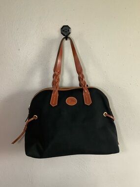 NWT Dooney & Bourke Black and Brown Large Domed Canvas Satchel
